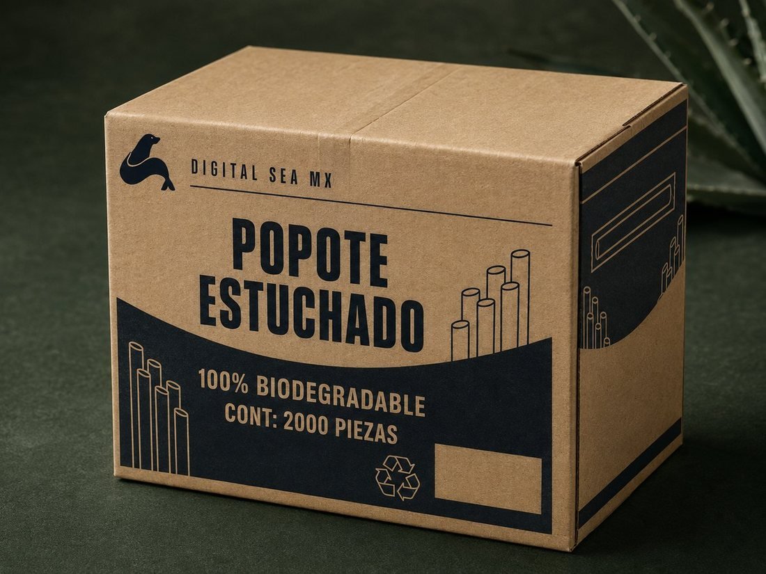 Caja de popote estuchado producida con el empaque y la marca del cliente.