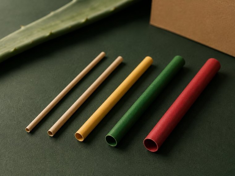 Cinco popotes del mismo tipo en distintos diametros y colores.